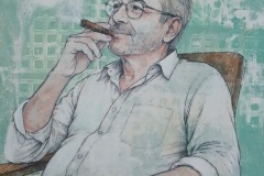 Anita-Burgess,  A Man with a Cigar, mixed media with AI 